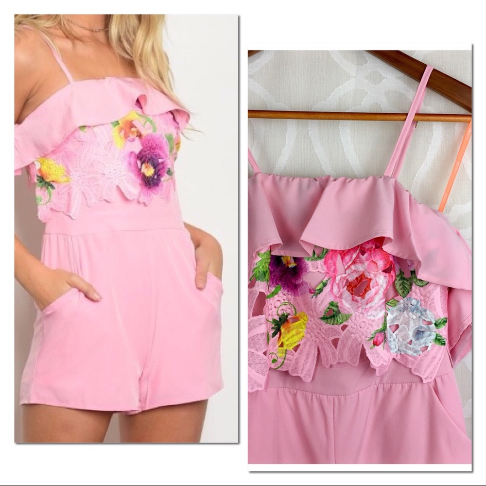 *CLEARANCE* Rose Pink & Floral Off Shoulder Romper - Picture 8 of 8